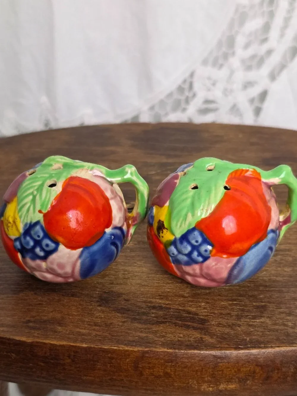 Vintage Majolica Salt and Pepper Shakers with Tray Made in Japan Cottagecore